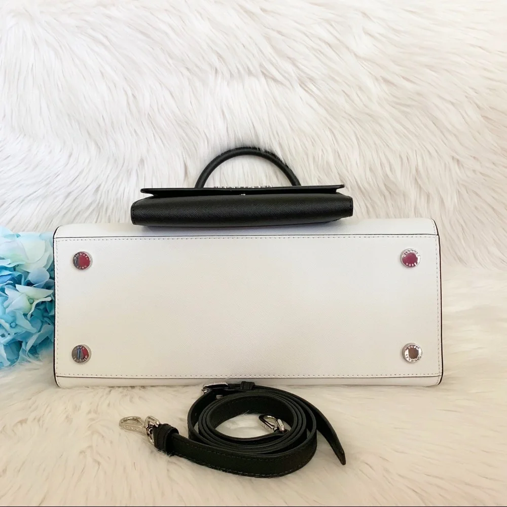 Michael Kors White and Black Saffiano Leather Satchel